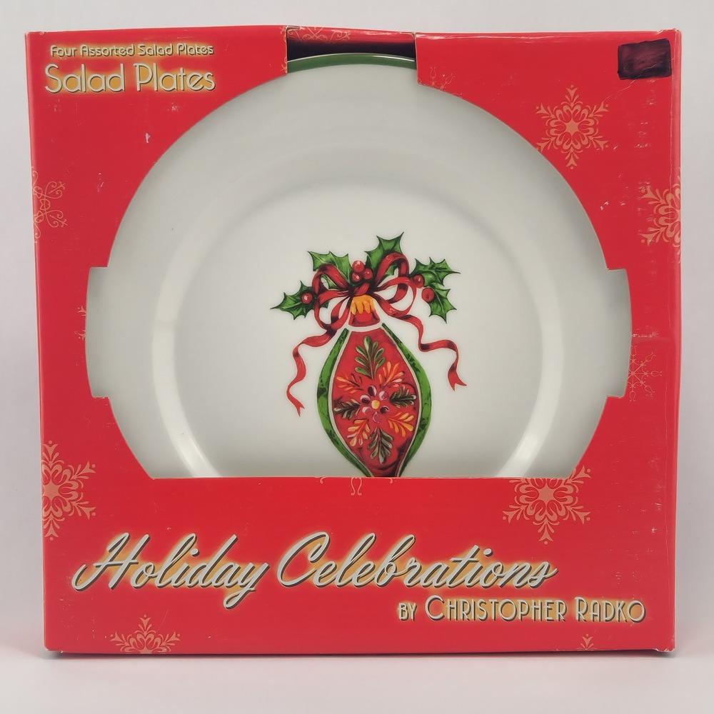 Christopher Radko Holiday Celebrations Salad Plates Set of 4 NIB Christmas